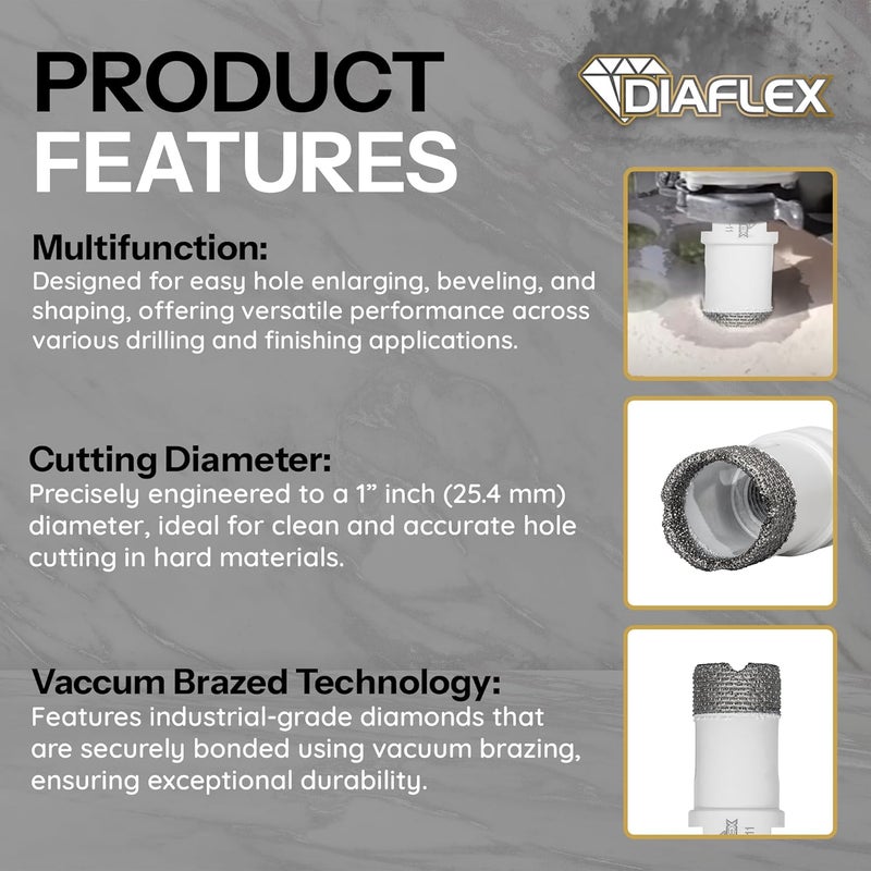 DIAFLEX Premium Brazed Core Bit – 1" Diamond Hole Saw for Porcelain, Ceramic, Stone, Dekton – 5/8"-11 Thread – Fast Clean Cuts – Vacuum Brazed – Wet or Dry Use - Image 4